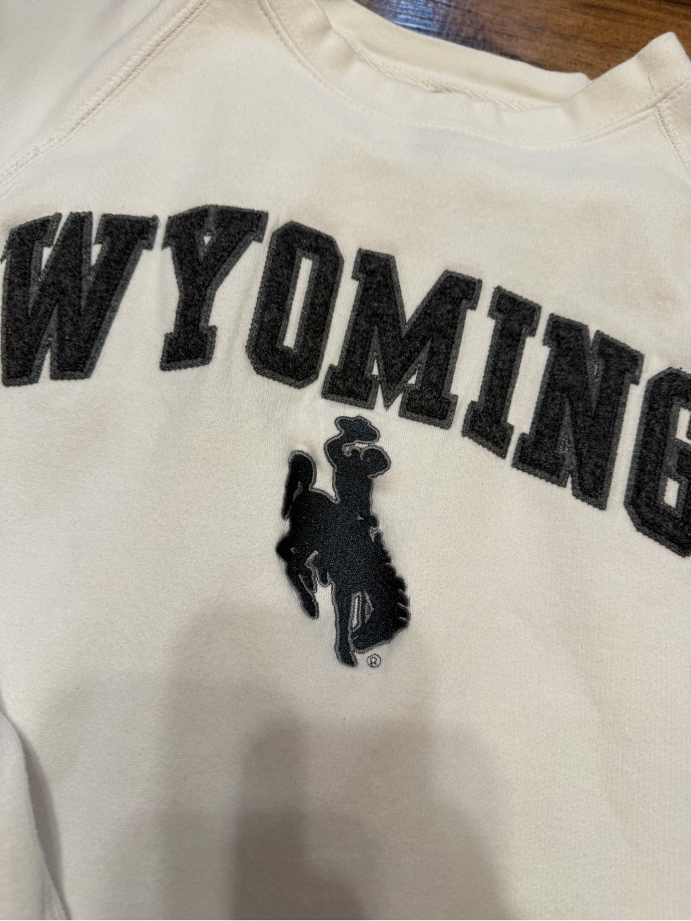 Source Unknown White Crewneck Sweatshirt with Black Wyoming Applique - Picture 3 of 7